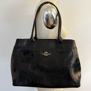 Coach Black Croc-Embossed Tote Bag